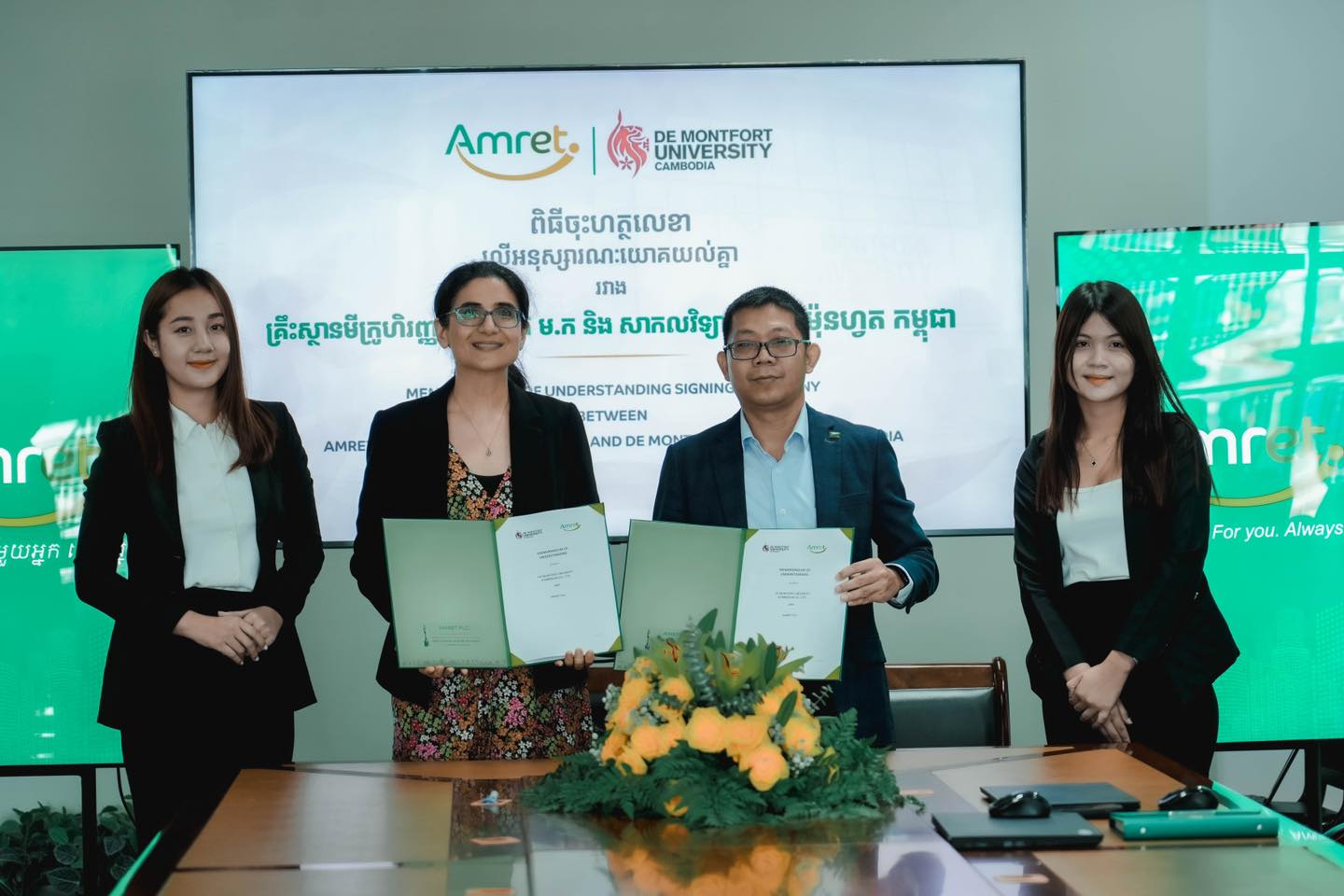Amret and De Montfort University Cambodia, the first British university in Cambodia, have signed a Memorandum of Understanding (MoU)